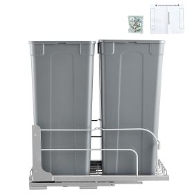 Pull-Out Trash Can, 50 QT x2 Double Under Mount Kitchen Waste Container, Heavy Duty Garbage Recycling Bin with Door Kit and Soft Close Slide