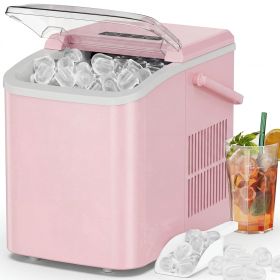 Countertop Ice Maker, Self-Cleaning Portable Ice Maker Machine with Handle and Ice Scoop 9Pcs/6Min 26.5Lbs/24H Pink