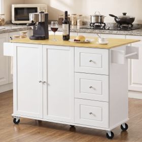 K&K 52.7" Kitchen Island with Storage & Drop Leaf, Rolling Kitchen Island Cart on Wheels with 3 Drawers, Adjustable Shelf, Spice & Towel Rack