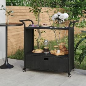Bar Cart with Drawer Black 39.4"x17.7"x38.2" Poly Rattan