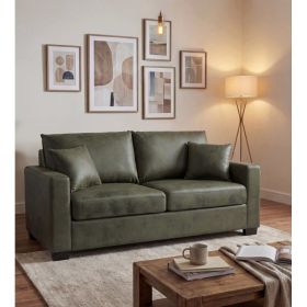 This 69-inch two-seater sofa features a Foil fabric and comes with two throw pillows, offering a comfortable seating experience suitable for any (Option: Olive Green)
