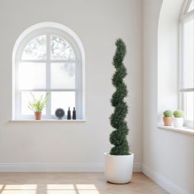 6FT single-color spiral-shaped potted cedar tree, a realistic artificial evergreen plant, suitable for decorating outdoor gardens, porches, patio (Option: Green)