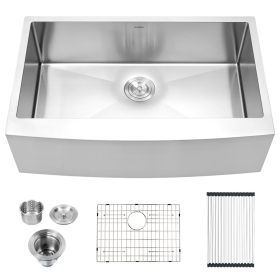 Lordear Farmhouse Sink Apron Front 16 Gauge Stainless Steel Single Bowl Farm Kitchen Sink (size: 30*21*10)